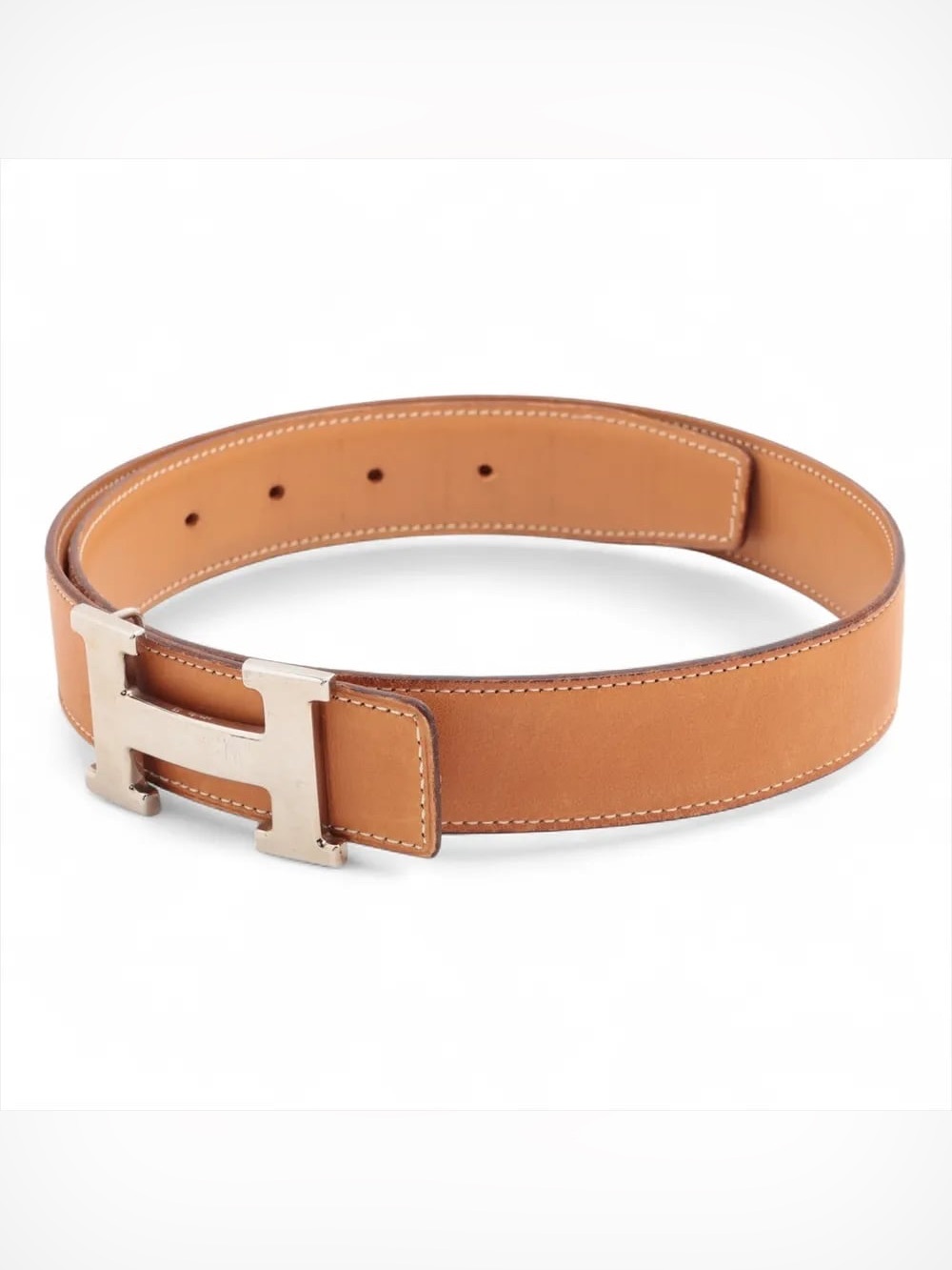 Authentic HERMES brown leather H silver Constance buckle belt 70cm